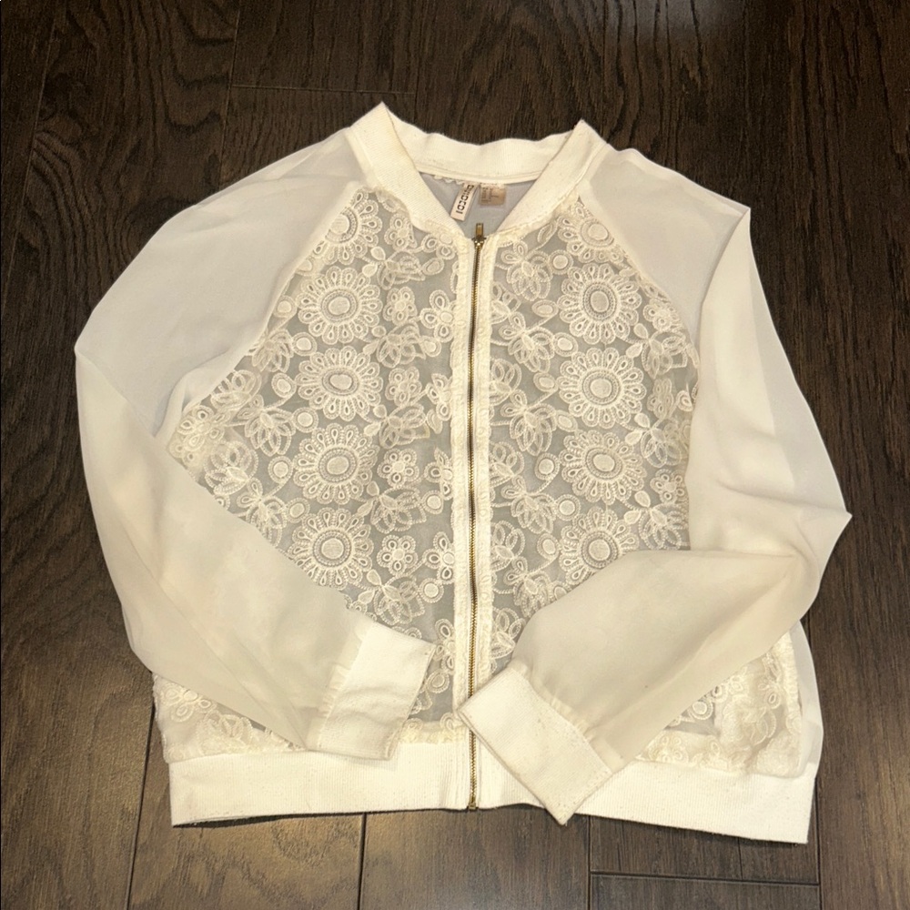 H&M White Lace Bomber Jacket